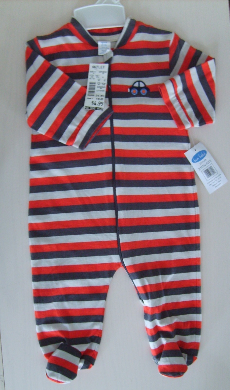 New Bon Bebe One Piece Footed Long Sleeve Medium  Playtime 0-3 months Red Grey - £3.89 GBP