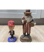 Vintage Wooden Uncle Sam Carving 1912 And Donald Trump Bobble Head - $49.50