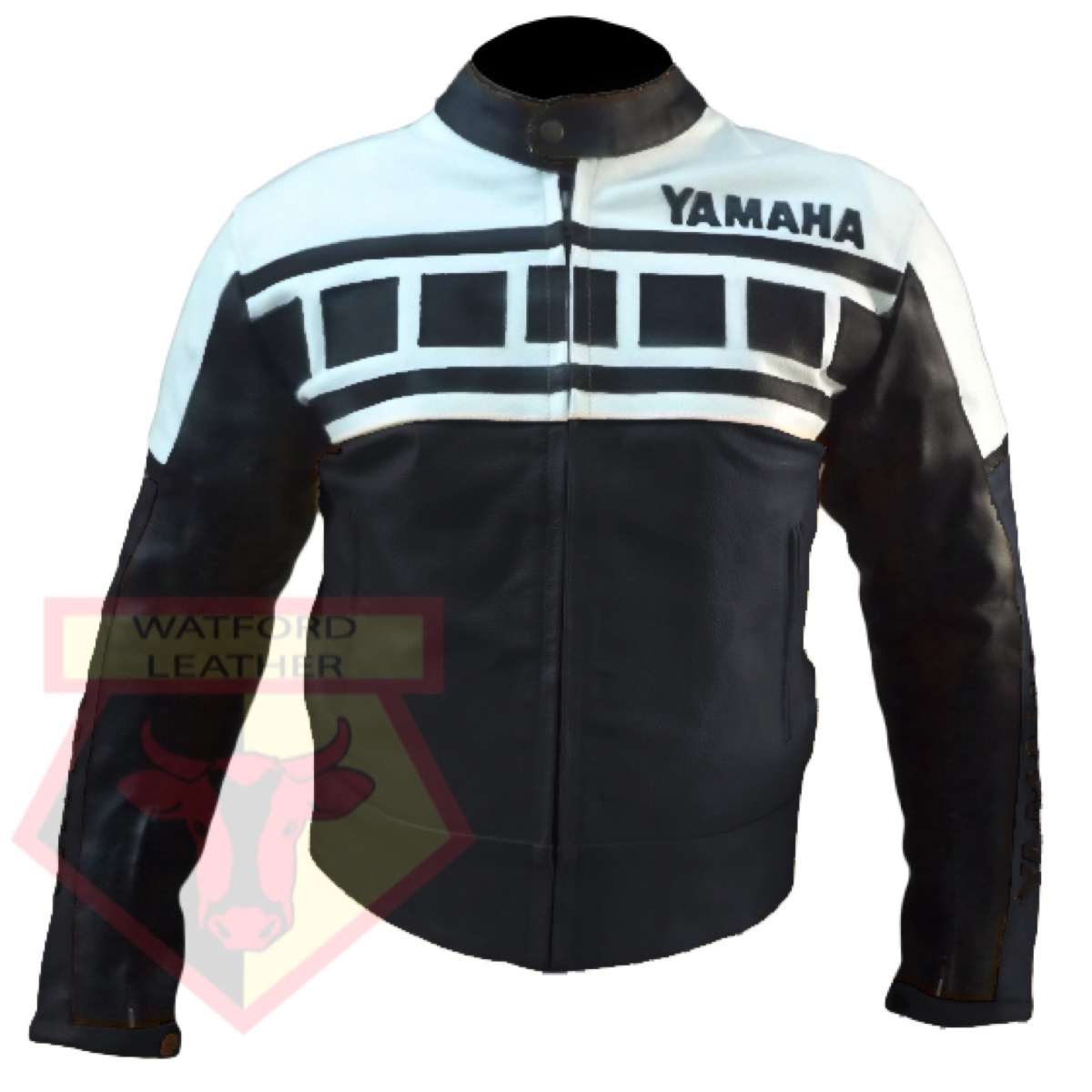 YAMAHA 6728 BLACK/WHITE MOTORBIKE MOTORCYCLE ARMOURED COWHIDE LEATHER JACKET - $206.99
