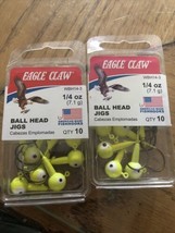 20 Eagle Claw Ballhead Fishing Jigs 1/4 oz Lime &amp; White Eye Ball Head &amp; ... - $18.87