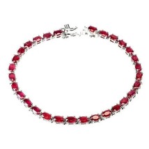 9Ct Oval Cut Red Ruby Lab Created Women&#39;s Tennis Bracelet 14K White Gold Plated - £258.95 GBP
