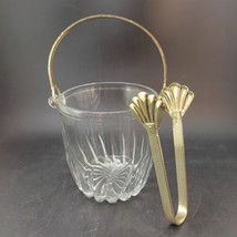 Oneida Crystal Ice Bucket Gold Finished Handle, 5&quot;  With Cortect Tongs  - £35.10 GBP