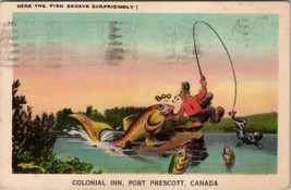 Exaggerated Fish BOO to Fisherman Colonial Inn Port Prescott Canada Postcard Y15 - £15.62 GBP