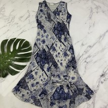 Lola P Womens Vintage Y2k Slip Midi Dress Size Xl White Blue Patchwork F... - $33.65