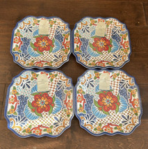 Artisan De Luxe  set of 4 Melamine Spanish Tile Salad Plates Square Mult... - £27.96 GBP
