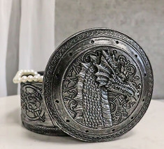 Round Celtic Dragon Vault Spirit Rune Knotwork Silver Decorative Jewelry Box - £15.81 GBP