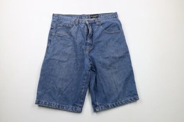 Vintage 90s Pelle Pelle Mens 38 Distressed Spell Out Loose Baggy Denim Shorts - £54.49 GBP