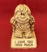 Vintage Paula figurine I Love You This Much 1973 boy in hearts shirt W-336 - £3.18 GBP