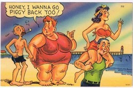 Postcard Comic Honey I Wanna Go Piggy Back Too Skinny Man Large Woman - £1.64 GBP