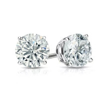 2.75Ct Round Cut Moissanite Earrings Studs Real 14K White Gold Plated Screw Back - £71.56 GBP