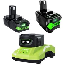 2Pack 18V Battery And Charger For Ryobi Lithium-Ion 3.0Ah+6.0Ah P102 Bat... - $111.99
