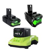 2Pack 18V Battery And Charger For Ryobi Lithium-Ion 3.0Ah+6.0Ah P102 Bat... - £89.40 GBP
