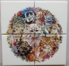 Ceramic Tile Mural Cat Collage - $29.69