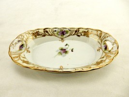 Oval Nippon Trinket Dish, Open Handles, Gold Moriage, Scalloped Rim, NPN-02 - £19.54 GBP