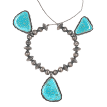 17&quot; 1970&#39;s waterweb turquoise silver beaded Navajo necklace - $396.00