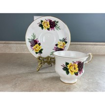 Queen Anne Full Bloom Red And Yellow Roses Tea Cup And Saucer Set - £11.83 GBP