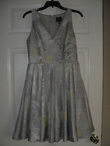 Adrianna Papell New Silver/Yellow Jacquard Pleated Fit &amp; Flare Dress   8    $179 - £35.85 GBP