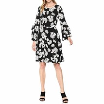 NEW Black Floral Print Bell Sleeve Dress Size 6 - $493.99 MXN
