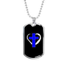 Blue Cross Necklace Stainless Steel or 18k Gold Dog Tag 24&quot; Chain - £37.92 GBP+