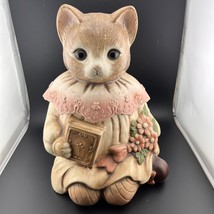 Vintage Emily the Cat Cookie Jar 1980&#39;s Mervyns Lidded Book Flowers - $46.75