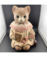 Vintage Emily the Cat Cookie Jar 1980&#39;s Mervyns Lidded Book Flowers - $46.75