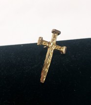 Nail Cross Religious Lapel Pin Gold Tone 1&quot; Metal  Easter - £11.86 GBP