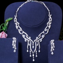 Shiny Water Drop Cubic Zirconia Long Tassel Necklace Earrings Wedding Jewelry Se - £56.20 GBP