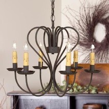 Large Georgetown 6 Arm Chandelier in Textured Black Irvins Tinware Country Light - £284.86 GBP