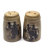 Vintage Bear Salt &amp; Pepper Shaker Set With Stoppers Stoneware Pottery Br... - $16.51 CAD
