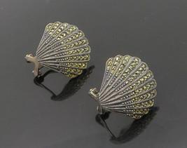 JUDITH JACK 925 Silver - Vintage Marcasite Clam Shell Drop Earrings - EG9443 - £57.91 GBP