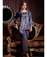 Lace Grey Silk Blend 2pcs Women&#39;s Sleepwear pajamas sets M/L/XL/2XL Long... - £47.18 GBP