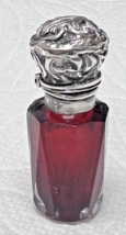 Victorian Sterling Topped Cranberry Red Incased Glass Miniature Perfume Scent Bo - £113.75 GBP
