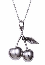 Sweet Rockabilly Retro Cherries Fine Sterling Silver Pendant 925 Femme Metale - £111.65 GBP