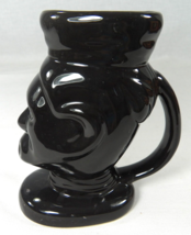 Black Glazed Coffee Cup Mug Figural African Tribal Person&#39;s Head on Pede... - $19.34