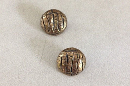 Lot Pair 2 Vintage Mid Century Textured Brass Metal Round Shank Buttons ... - $13.99