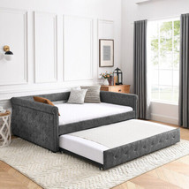 Daybed with Trundle Upholstered Tufted Sofa Bed, with Button and Copper Nail - $488.02