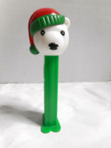 Pez Dispenser 2008 Polar Bear w Green &amp; Red Hat Green Body Footed 4 3/4&quot;... - $6.99