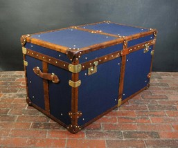 Vintage Handmade English Tan Leather Coffee Chest Coffee Table Trunk Box TR - £711.03 GBP