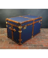 Vintage Handmade English Tan Leather Coffee Chest Coffee Table Trunk Box TR - $889.51