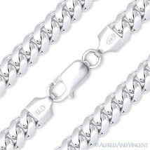 8mm Miami Cuban / Curb Link Men&#39;s Chain Bracelet .925 Sterling Silver w/ Rhodium - £135.83 GBP+