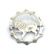 TAURUS zodiac silver-tone brooch - German patent Czech made C clasp astrology - £21.66 GBP