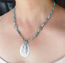 Blue crystal necklace, Shell necklace, statement crystal necklace (851) - £28.71 GBP