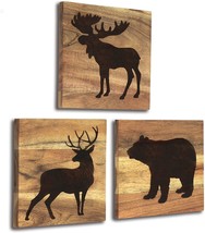 Home Rustique Real Wood Cabin Decor With Bear, Deer And Moose - Woodland Rustic - £35.15 GBP