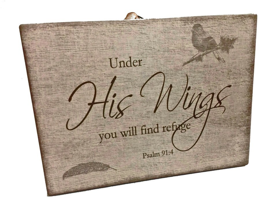 Under His Wings Inspirational Christian Plaque 8x6 inches - $9.89