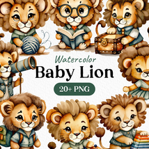 Bundle Watercolor Cute Baby Lion Clipart PNG - £2.38 GBP