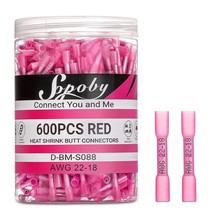 Sopoby 600Pcs.Heat Shrink Butt Connectors Red 22-18 Awg- Tinned Red, Stereo - $45.92