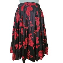 Vintage Black and Red Floral Midi Skirt Size 4 - £27.25 GBP