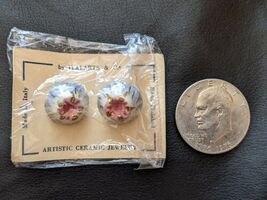 Midcentury Rétro Italart Turquoise Rose Céramique Pince Rond Boucles Ita... - €20,47 EUR