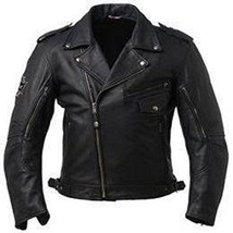 Bestzo Men&#39;s Motorcycle Real Leather Jacket Black 5XL - £195.87 GBP