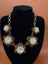 Ann Taylor Adjustable Crystal Statement Daisy Flower Necklace &amp; Bracelet Set - £26.26 GBP